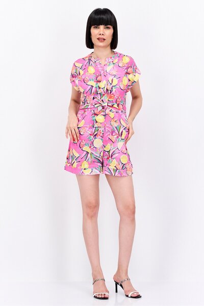 Scotch & Soda Women Floral Print Short Sleeve Jumpsuit, Pink Combo