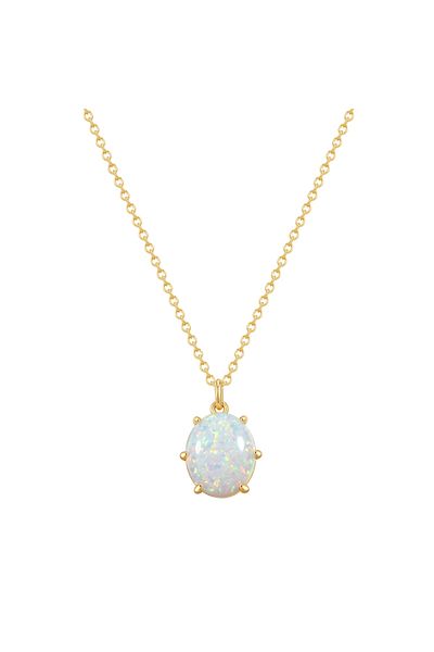 Rafaela Donata Silberhalskette Kette mit Anhänger Sterling Silber gelbgold Opal (synth.) weiß