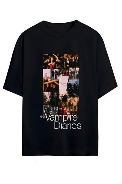 MAGORS Tricou oversize unisex din bumbac cu design Vampire Diaries