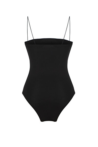 Quzu Çıtçıtlı İnce Askılı Bodysuit Siyah
