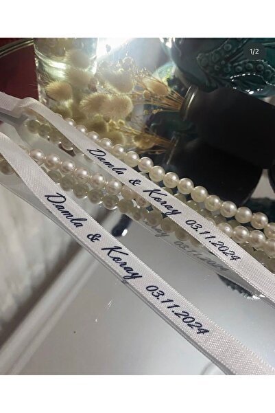 nuksoc Dökülen İncili Söz Nişan Saten Yüzük Kurdelesi