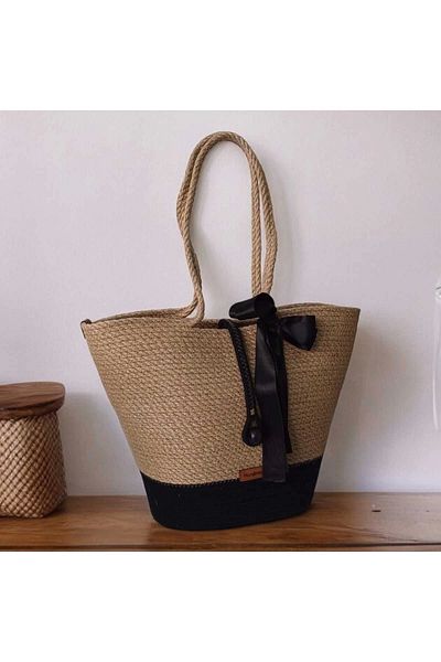 Hediyeninellitonu Ψάθινη Χειροποίητη Τσάντα Παραλίας - Casual Handle Design, Μεγάλη Τσάντα