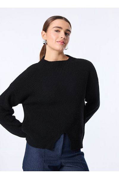 Sisley Pulover negru obișnuit cu gât crew pentru femei 136WM105B