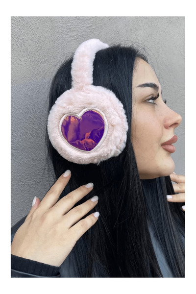 MODA Pink Color Heart Figured Plush Earphones