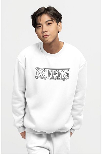 Fuddy Moda Unisex Oversize One Piece Luffy Back Printed Crew Neck Hoodless Anime Sweatshirt