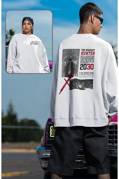 Fuddy Moda Hunter 2030 Unisex Oversize Hoodless Sweatshirt - Back Printed, Solo Leveling Anime Design