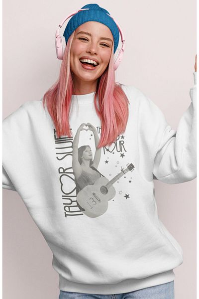Fuddy Moda Unisex Taylor Swift Eras Heart Back Φούτερ χωρίς κουκούλα, Oversize Taylor Swift Printed Swe