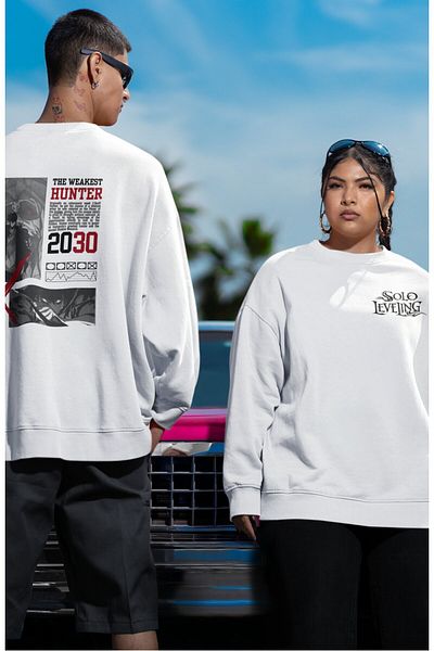 Fuddy Moda Hunter 2030 Unisex Oversize Hoodless Sweatshirt - Back Printed, Solo Leveling Anime Design