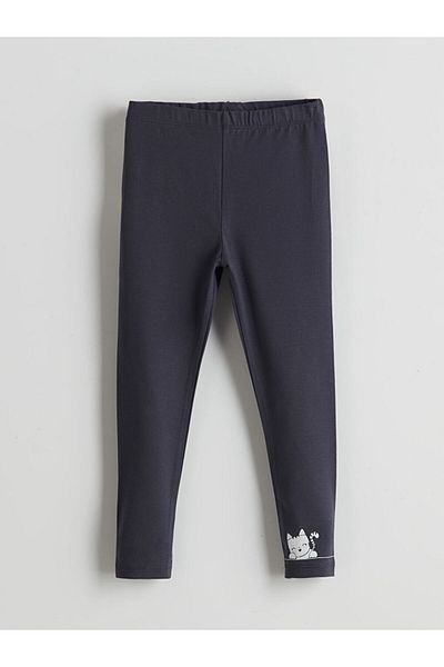 LC Waikiki Lcw Eco Anthracite Crew Neck Printed Girls' Leggings 2-Piece