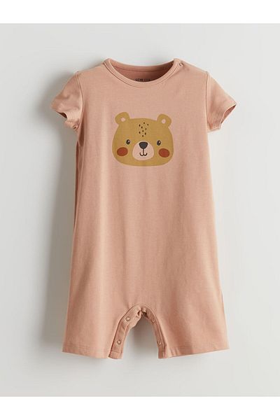 LC Waikiki Lcw Eco Beige Crew Neck Printed Baby Boy Romper