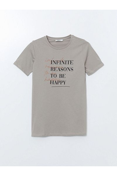 LC Waikiki Lcw Eco Gray Crew Neck Printed Women's T-Shirt