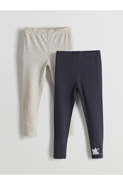 LC Waikiki Lcw Eco Anthracite Crew Neck Printed Girls' Leggings 2-Piece