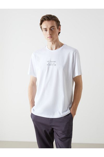 LC Waikiki Νέα σεζόν Crew Neck κοντομάνικο εμπριμέ χτενισμένο βαμβακερό ανδρικό Tisort - S5KR63Z8