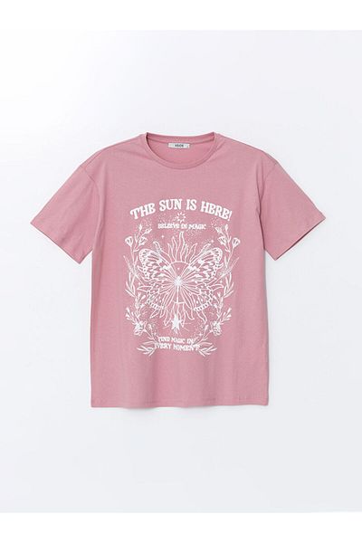 LC Waikiki Tricou de damă cu imprimeu XSIDE roz cu decolteu