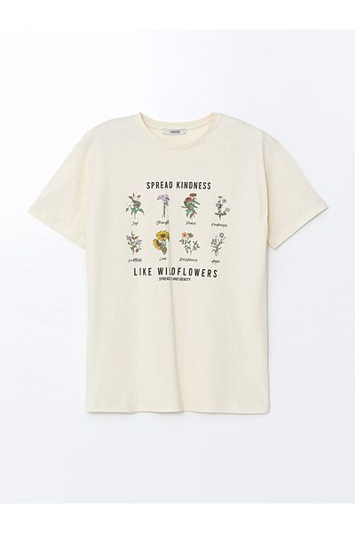 LC Waikiki Νέα σεζόν γυναικείο μπλουζάκι με στάμπα Crew Neck - S5GS05Z8