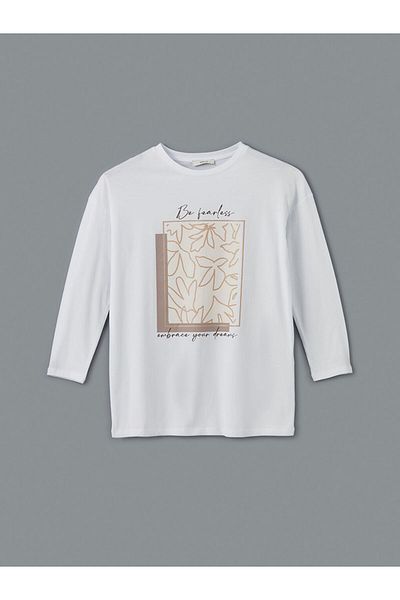 LC Waikiki Lcw Eco White Crew Neck Printed Women's Tunic
