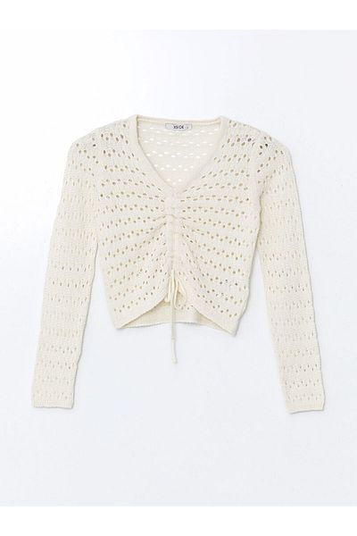 LC Waikiki Lcw V-Neck Openwork Women's Knitwear Sweater Fast Fashion