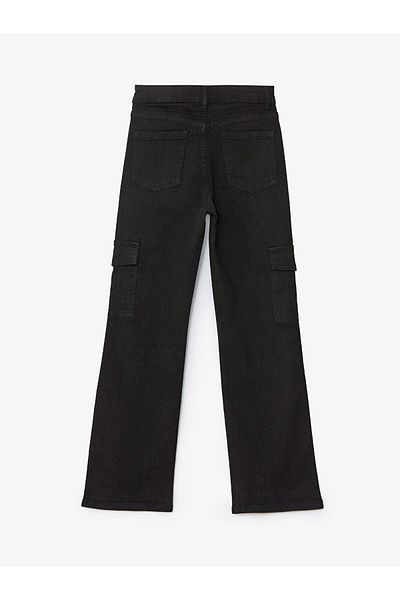 LC Waikiki Girl's Cargo Jean Trousers with Adjustable Elastic Waist