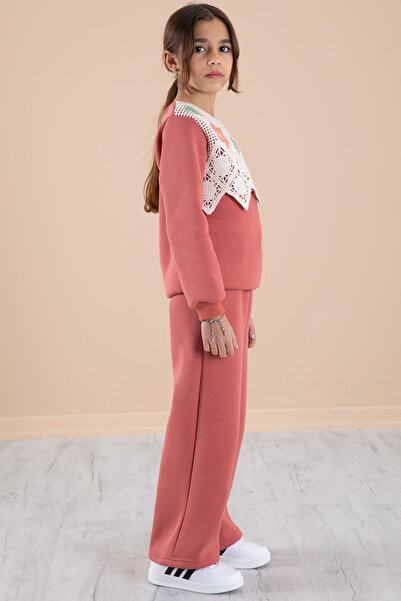 Cansın Mini Σετ φόρμας για κορίτσια με φαρδύ πόδι με κεντημένη δαντέλα 20239