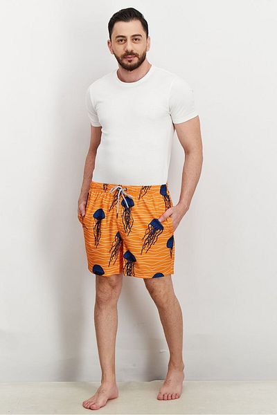 Rainforest Men Drawstring Allover Printed Board Short, Orange Combo