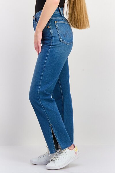 WRANGLER Women Regular Fit Mid Rise Straight Leg No Stretch Jeans, Mid Blue