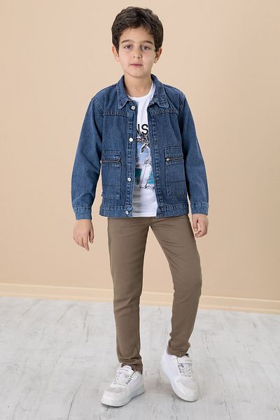 Cansın Mini Navy Blue Zipper Pocket Jean Jacket Boy's Trousers 3 Piece Suit 20018