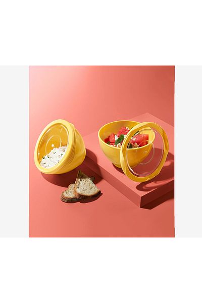 Tchibo 2,Pieces Salad Bowl With Lid, Yellow and Transparent
