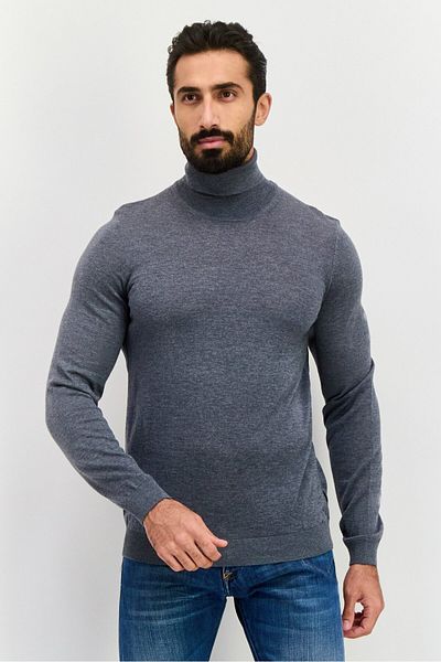BOSS Men High Neck Long Sleeve Textured Sweater, Grey
