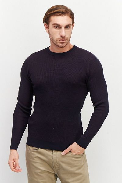 Sorbino Men Crew Neck Textured Long Sleeves Sweatshirt, Navy Blue Combo