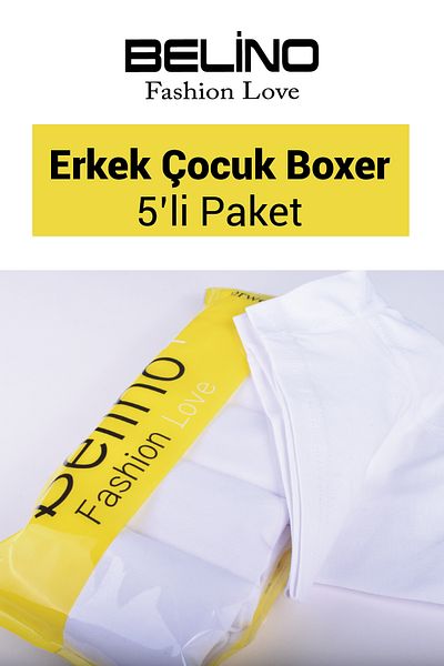 BELİNOPLUS PACHET DE 5 BOXERI BĂIEȚI DE CULOARE SOLIDĂ ALBĂ Lycra pieptănat