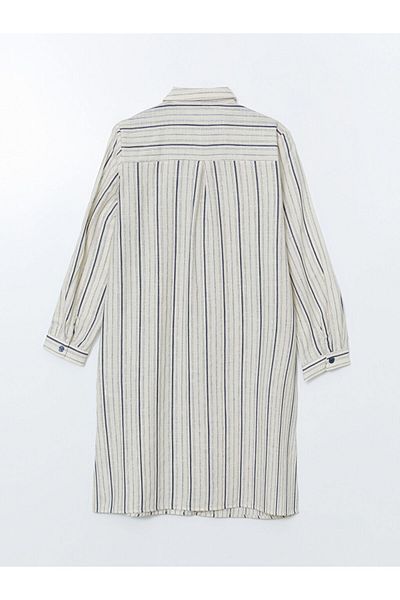 LC Waikiki Lcw Grace Navy Blue Striped Linen Look Women's Shirt Tunic