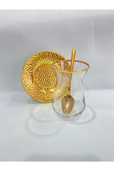 AYBABA STORE Gold Yaldızlı Çay Bardağı Takımı Çay Seti 6 Kişilik 18 Parça