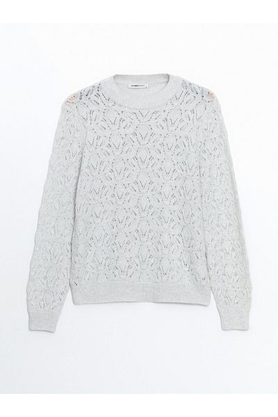 LC Waikiki Lcwaikiki Classic Gray Crew Neck Openwork Women's Knitwear Sweater