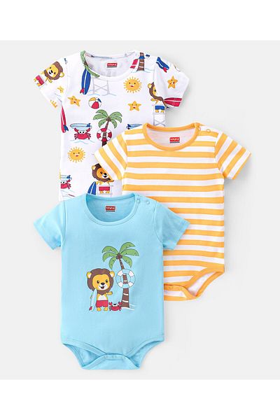 Babyhug طقم ملابس نوم من Babyhug مكون من 3 قطع بطبعة أسد - متعدد الألوان