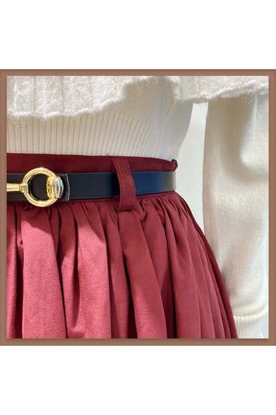 Faya Boutique Kırmızı kemerli sık pileli etek