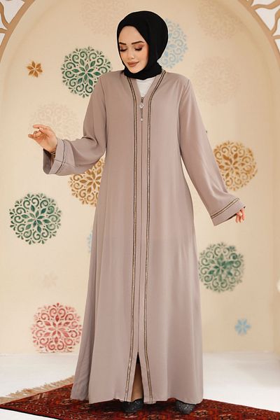Neva Style Abaya Hijab Bej - Fermoar, Model 35167BEJ
