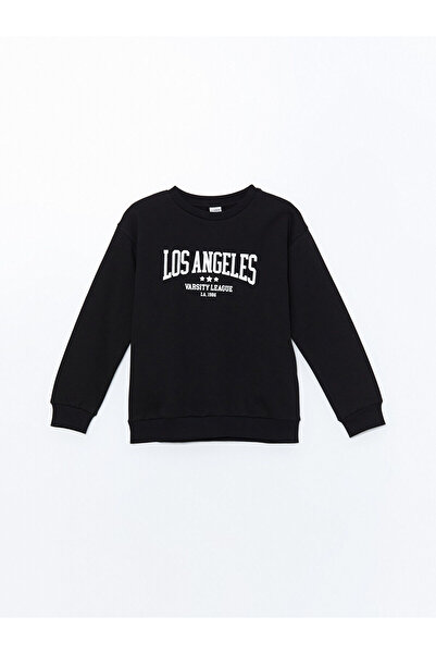 LC Waikiki LCW Kids - Hanorac nou negru pentru fete, cu guler rotund