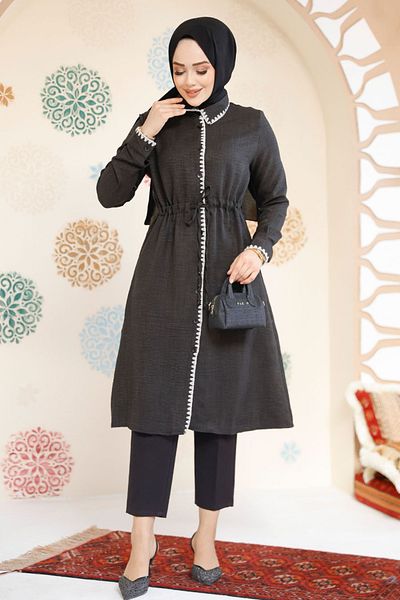 Neva Style Tunica neagra hijab cu nasturi 10177S