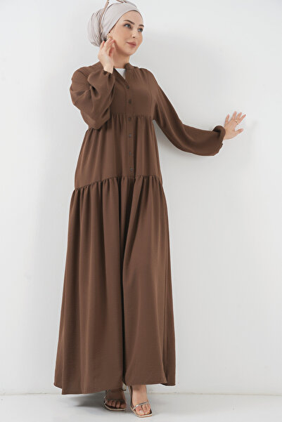 Bigdart 2527 Модел Кафява дълга дамска рокля с хиджаб