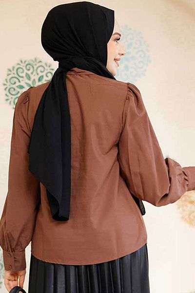 Neva Style قميص حجاب بني بأزرار 52284KH