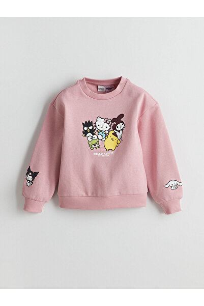 LC Waikiki Παιδικό φούτερ LCW Kids Pink Crew Neck Hello Kitty με στάμπα για κορίτσια