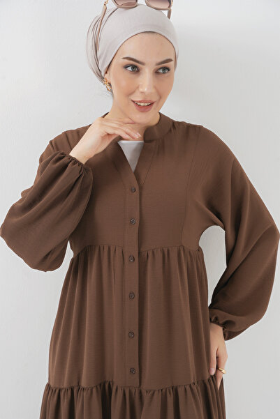 Bigdart 2527 Модел Кафява дълга дамска рокля с хиджаб