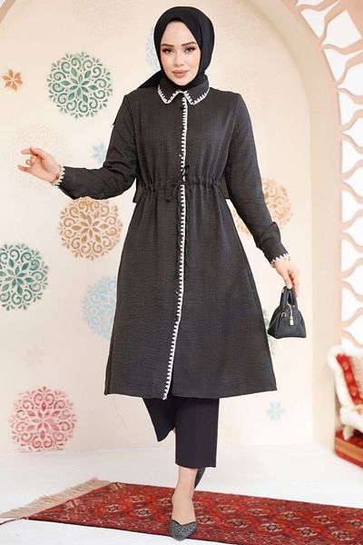 Neva Style Tunica neagra hijab cu nasturi 10177S
