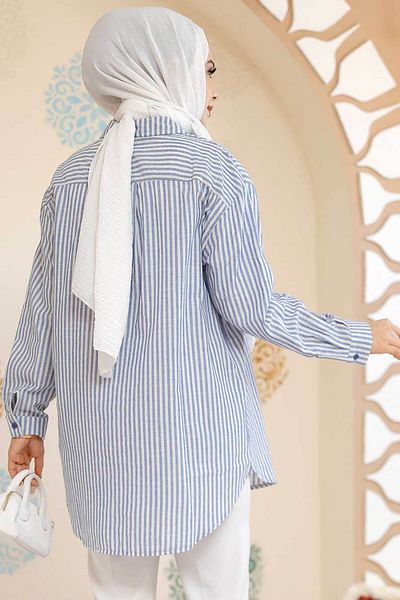Neva Style Cămașă hijab albastră cu dungi 52291M