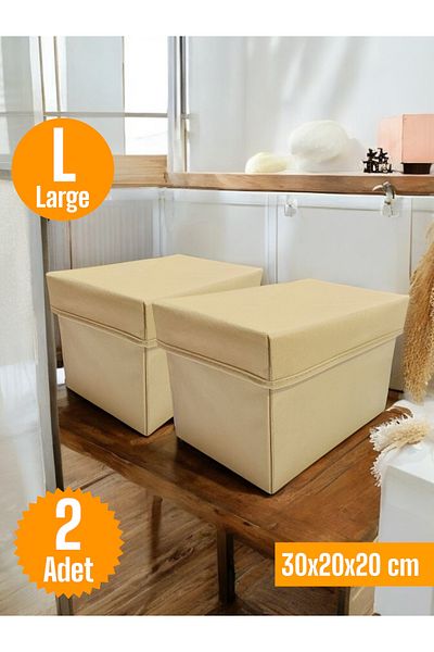 Balkan Room 2 Pieces Beige Clamshell In-Cabinet Organizer Box Multi-Purpose Storage Box Large 30X20X20 cm