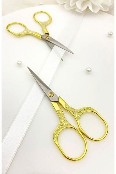 OZN AKSESUAR Gold Color Promise Engagement Scissors - Ribbon Opening, Special Day Merasim Embroidered