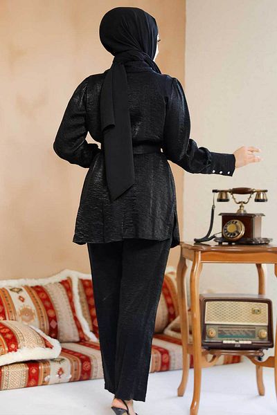 Neva Style Costum dublu cu mânecă cu balon negru 2846S