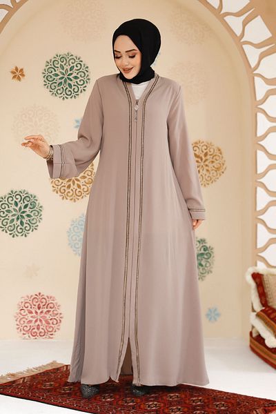 Neva Style Abaya Hijab Bej - Fermoar, Model 35167BEJ