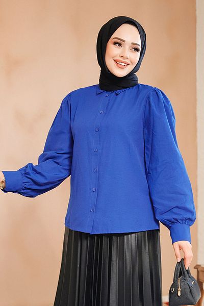 Neva Style قميص حجاب ساكس أزرق بأزرار 52284SX