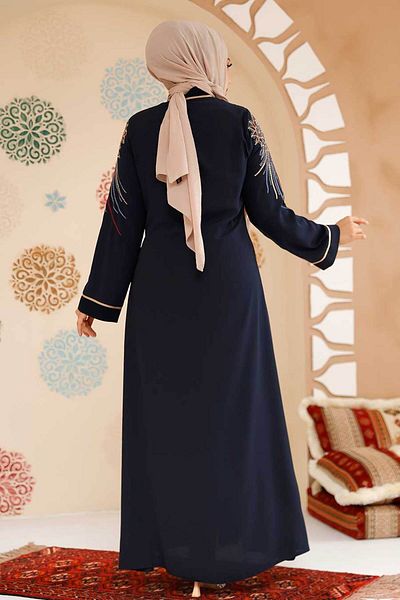 Neva Style عباية حجاب بسحاب منقوشة 41565DSN3